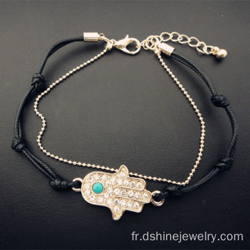 Main Hamsa Bracelet Charms Bracelet cuir de mauvais œil chaine